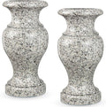 Cemetery Vase, Turned Granite Vase Polished, Memorial Stone Vases with Draining Holes for Home Tabletop, Cemetery Flowers, Grave Headstone Decorations (2Pcs, Grey)