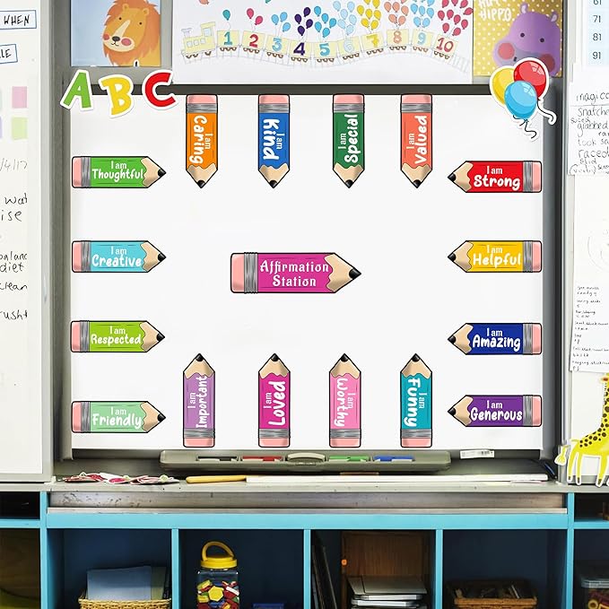 Watercolor Inspirational Mirror Decals Pencil Cutouts Stickers for Bulletin Board Set Kids Motivational Stickers for Galss Window Positive Affirmation Wall Decal for Playroom Nursery Teacher Supplies