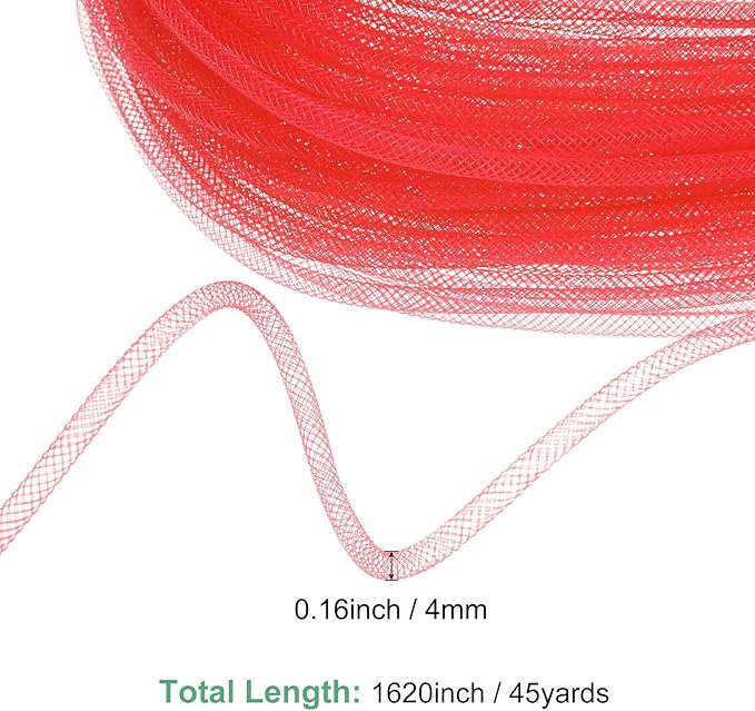 Mesh Tube Ribbon 45 Yards, 4mm Elastic Fabric Ribbons Mesh Tubing for Crafts/Gift Wrapping/Flower Bouquets/Wedding/Birthday/Holiday/Wreaths Christmas/Decoration[Persian Red]