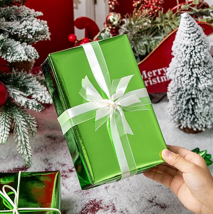 Merture Green Wrapping Paper Roll - 17 In X 33 Ft(46.5 sq.ft.) Metallic Green Solid Color Gift Wrap for Christmas, Fathers Day, Baby Shower, Gender Reveal Party, Hanukkah