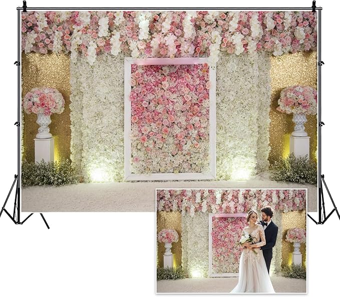 10x8ft Mothers Day Backdrop for Photography Pink White Flower Wall Background Spring Floral Wedding Banner for Valentines Day Bridal Shower Birthday Newborn Womens Day Tea Party Decoration