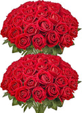 VEVOR Artificial Flowers, 60 pcs Real Looking Red Foam Fake Roses Bulk, Faux Red Bridal Shower with Stems for DIY Wedding Bouquets, Home Centerpieces Arrangements, Party Tables Decorations
