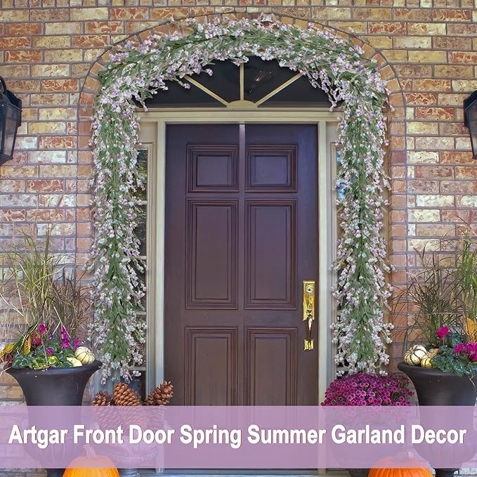 Artgar Flower Garland 6Ft Spring/Summer Garlands Floral Garland for Mantle All Year Round Paper Garlands Decor for Indoor Outdoor Home Wedding Arch Porch Stair Backdrop Year Round Decor (Light Purple)