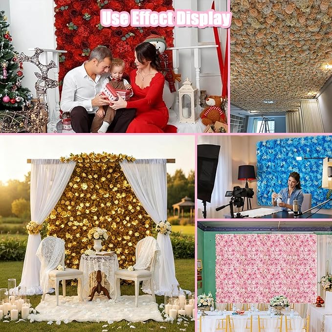 Flower Wall Backdrop, 12PCS 10.6"-15.7" Artificial Flower Wall Panel with Various Styles, 3D Floral Wall Decor for Wedding Photo Background Festive Party Home Decoration (I005, 15.7 * 15.7in)