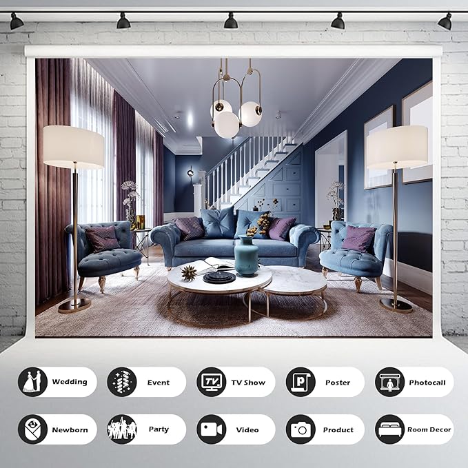 Luxury Living Room Backdrop Modern House Interior Photography Background Cozy Sofa Window Curtains Fashion Design Backdrop for Video Conference Zoom Meetings Home Office Background Props 12x8ft