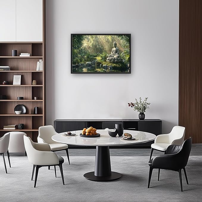 Large Buddha Forest Wall Art for Living Room, Framed Oversized Tree Lake Wall Decor, Nature Landscape Canvas Painting Modern Artwork Home Decoration for Dining Room Bedroom Office 36"x24"