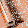 MAYPLUSS Foil Christmas Wrapping Paper - 17 Inch X 33 Feet - Girly Rose Gold MERRY CHRISTMAS Script and Snowflake Girl Winter Gift Wrap Present Paper Roll for Christmas, Holiday, Festive Decoration