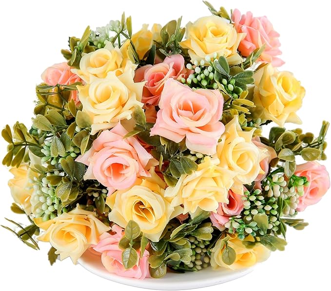 KAOYOO 2 PCS Artificial Rose Bouquet Short Stems for DIY Wedding Decoration Bridal Bouquet Home Decorations(2-PCS)