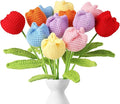 YoungJoy Crochet Rose 12 Pcs Handmade Knitted Flowers Tulip Sunflower Daisy Heart Artificial Knitted Floral Mother Day Graduation Home Decor(Cute Tulip B)