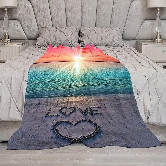 Love Ocean Beach Blanket - Gifts for Women, Men, Loved Ones - Soft Warm Cozy Fleece Throw for Kids, Adults - Couch, Sofa, Bed - 40"x50"