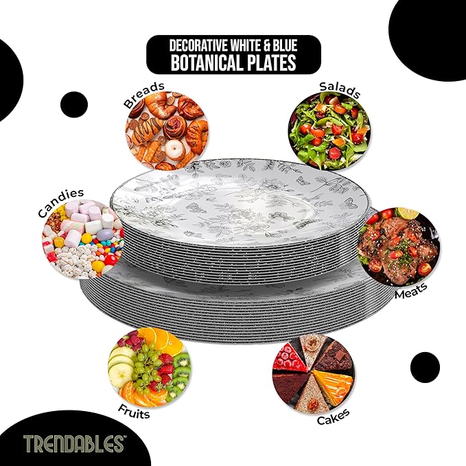 Trendables Plastic Plates For Party Supplies, Floral Disposable Plates For Party & Weddings 80 Pcs - 40 x 8 Dessert Plates & 40 x 10 Plastic Dinner Plates, Plate Set Disposable Dinnerware Sets
