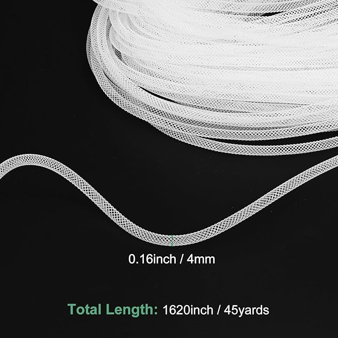 Mesh Tube Ribbon 45 Yards, 4mm Elastic Fabric Ribbons Mesh Tubing for Crafts/Gift Wrapping/Flower Bouquets/Wedding/Birthday/Holiday/Wreaths Christmas/Decoration[White]