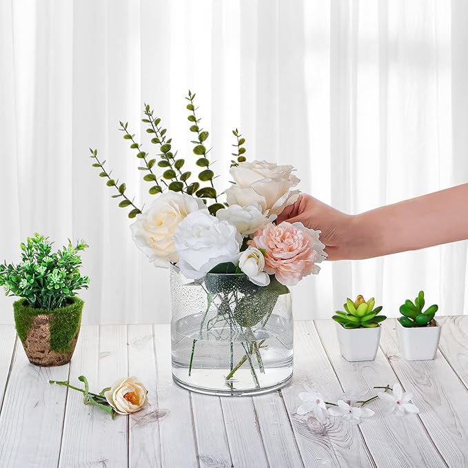 Clear Acrylic Vase for Centerpieces 5.9x5.9 Inch Cylinder Wide Mouth Vase for Flowers, Home Decorative, Office, Wedding Party