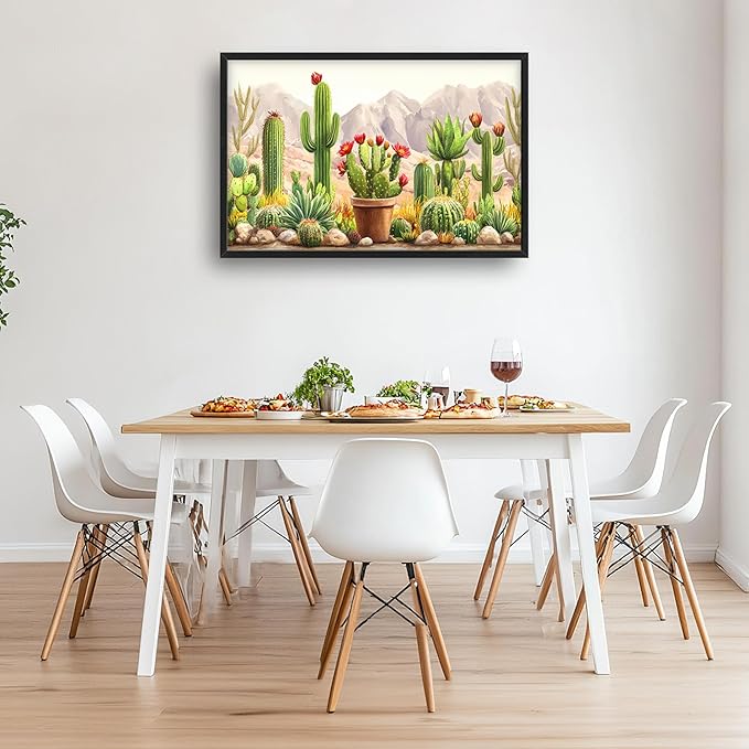 Western Cactus Succulents Large Decor Wall Art Framed Pictures for Living Room, Desert Landscape Oversized Canvas Print Painting Modern Extra Large Framed Artwork for Bedroom Office 36"x24"