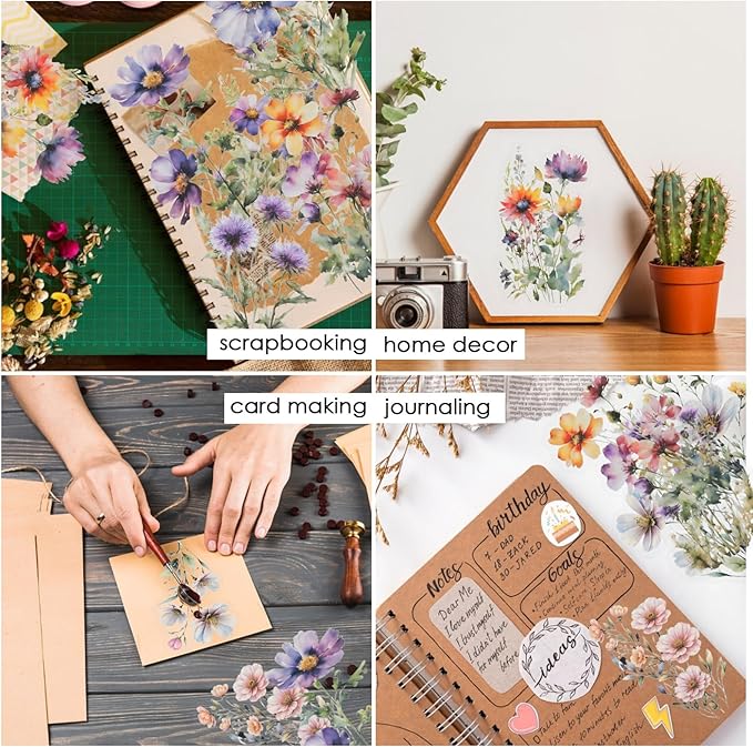 120 Pcs Waterproof Floral Stickers Set, Clear Botanical Journaling Stickers for Scrapbooks, Planners, Cards, DIY Crafts, Laptop & Water Bottle Decoration