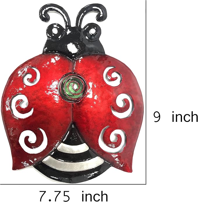 Metal Ladybugs Wall Art Decor, Christmas Large Ladybugs Wall Sculpture, Christmas Garden Decoration Hanging for Outdoor Garden Yard Lawn Patio, 9.5 * 7 Inch, 3 Pack, Gift for Family