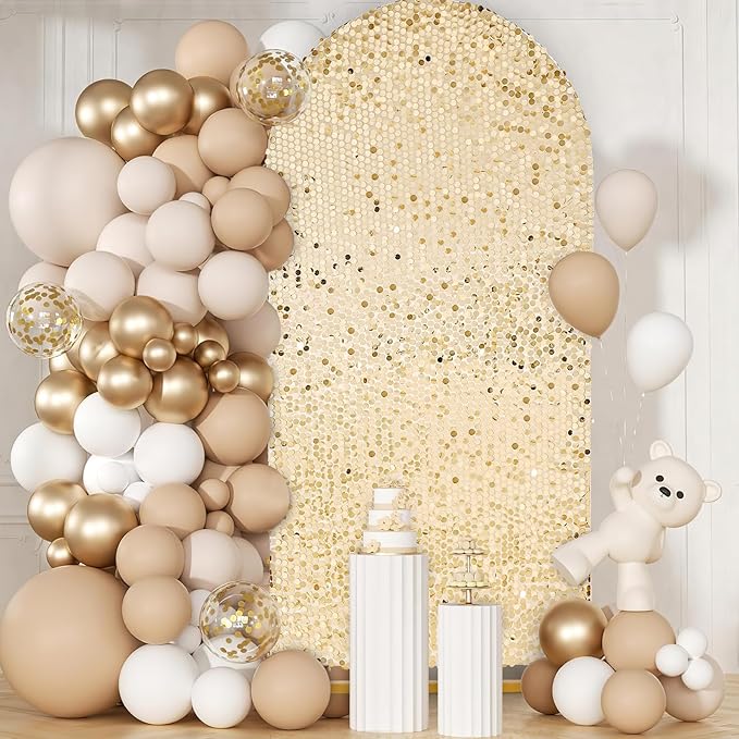 Big Payette Sequin Arch Cover: Light Gold 7.2 FT Arch Backdrop Cover for Arch Stand Glitter Wedding Arch Cover Backdrop Fabric for Birthday Halloween Celeberation