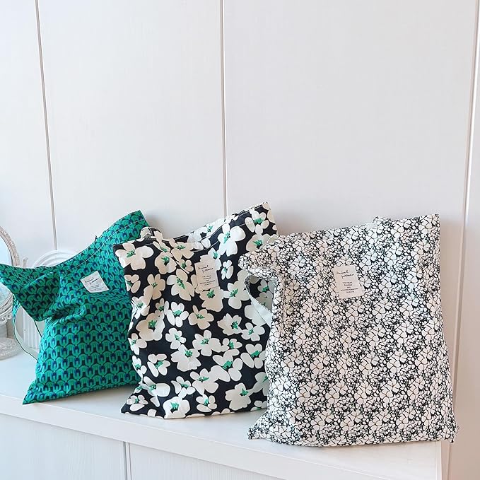 Cotton Canvas Tote Bag Reusable Soft Grocery Cloth Bag Floral Shoulder Bag for Beach Travel Shopping