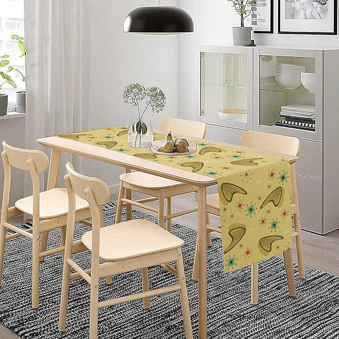 Mid Century Table Runner, Modern Atomic Pattern Absctract Geometric Retro 1950S 1960S Dinner Runner for Home Kitchen Dining Table Decoration, 13x120 Inch