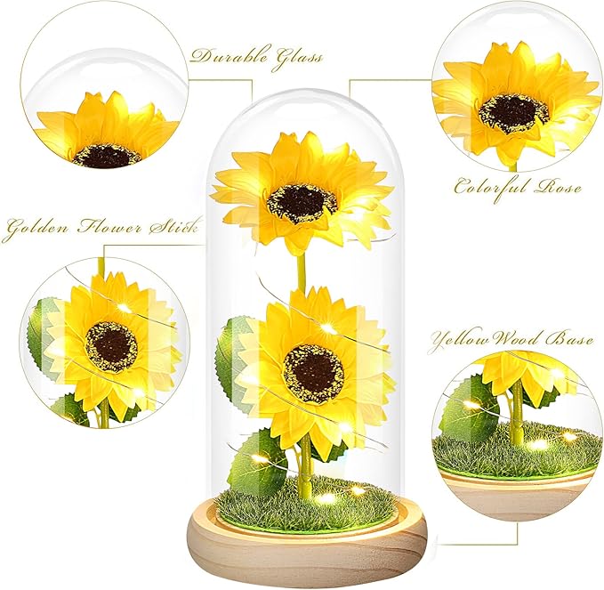 QUNPON Womens Gifts for Christmas Flowers Gifts for Mom Women,Birthday Gifts for Women, for Grandma Sister Girlfriend Her Wife,Sunflowers Galaxy Glass Flower Gifts for Valentines Day