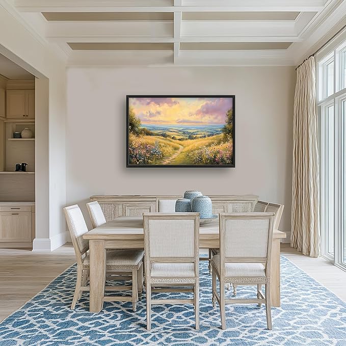 Framed Large Landscape Wall Art for Living Room, Oversized Farmhouse Countryside Nature Wall Decor Wildflower Field Canvas Painting Floral Pictures Modern Artwork for Bedroom Office 36"x24"