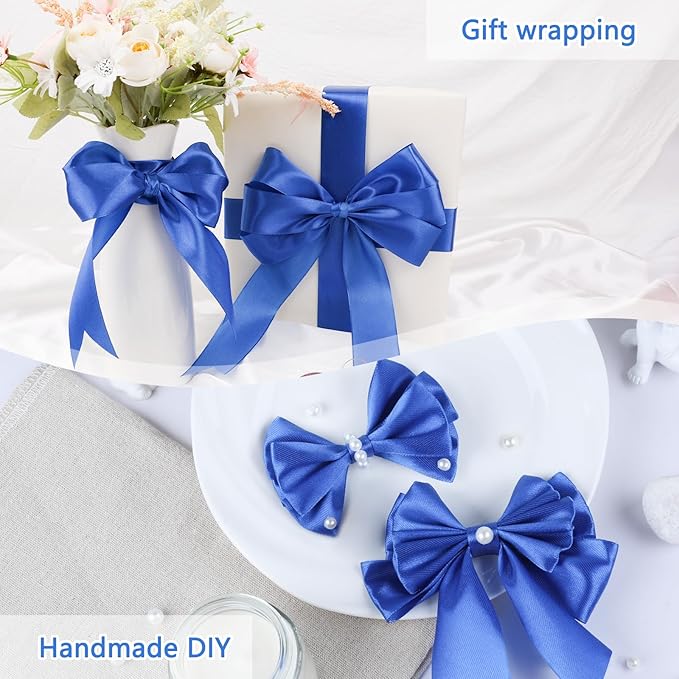 NESCCI 100 Yards Ribbon,1-1/2 Inch Royal Blue Satin Ribbon,Single Face Satin Ribbons,Perfect for Gift Wrapping,Wedding Decoration,Handmade Bows,Wrapping Bouquet and More