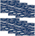 Japanese Fish Placemats Set of 6, Blue Fishing Country Double-Sided Table Mats for Kitchen Dining Room Home Party Indoor Decor 6 PCS 12x18 Inch