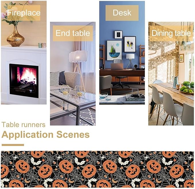 Bat Table Runner,Halloween Pumpkin Spider Web Table Runner for Home Kitchen Table Dining Garden Farmhouse Wedding Party Decor 13x70 Inch