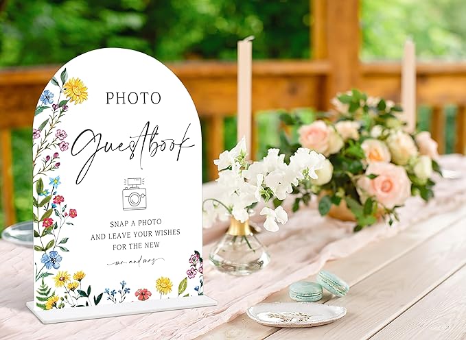 Acrylic Wedding Signs Photo Guest Book Sign for Reception, 6x8" Floral Themed Arch Acrylic Table Decor, Love Is In Bloom & Baby In Bloom Decorations for Baby Shower Bridal Shower Engagement