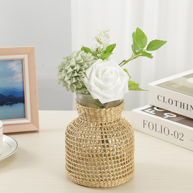 Artificial Flowers, Realistic 50pcs Artificial Rose for DIY Wedding Bouquets Centerpieces Arrangements, Sage Green Dahlia Flowers with Stem for Bridal Shower Party Home Decorations