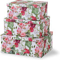 Soul & Lane Decorative Cardboard Storage Boxes with Lids for Home Decor and Organization, Set of 3 Large Keepsake Boxes for Memories & Gifts, Nesting Floral Photo Storage Containers, Rose Romance