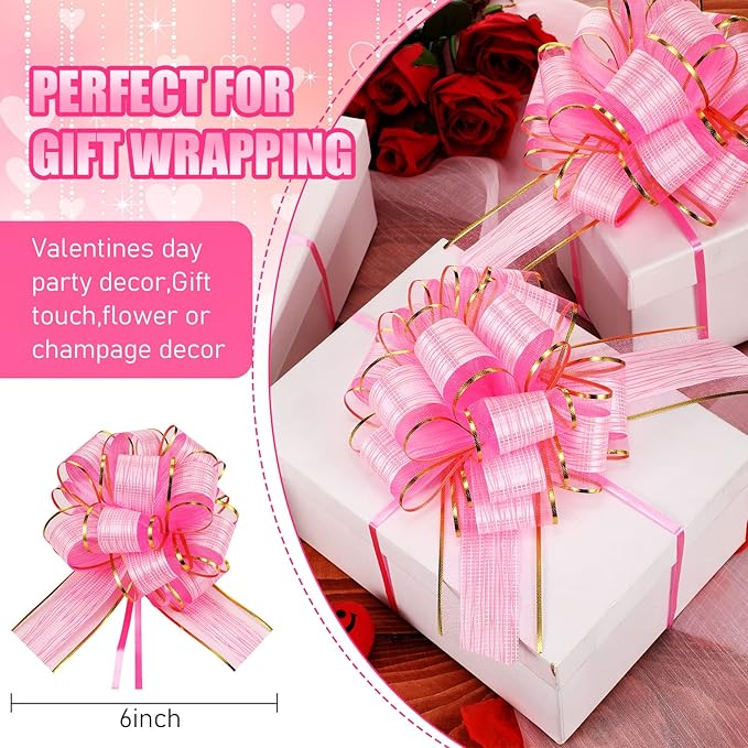 WILLBOND 20 Pieces 6 Inch Pull Bows Gift Wrapping Ribbon Pull Bows for Christmas Wedding Baskets Valentine Multicolor Wrap Accessory for Gift Present Holiday Decor(Pink)