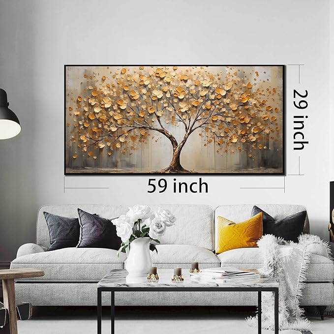 WDHCG Tree Pictures Wall Decor for Living Room - Gold Wall Art for Office - Frames Wall Art for Bedroom Size 29" x 59"