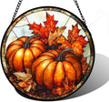 Stained Glass Window Hanging, Pumpkin Maple Leaf Suncatcher for Doors Home Sun Catchers Decoration and Christmas, Mother's Day Birthday Gifts for Women, Men, and Mom 9.8 in