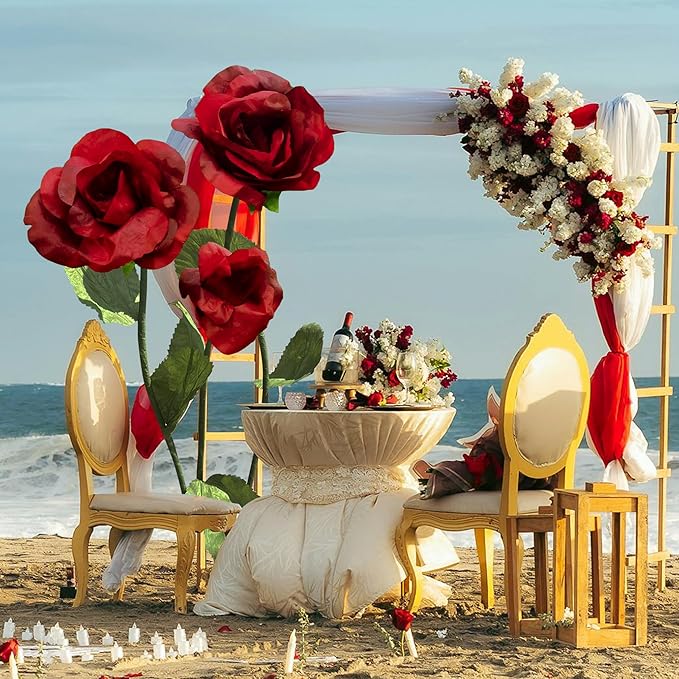 Giant Artificial Flower for Decoration, 3 Pcs Handmade Artificial Rose Flower for Wedding Birthday Easter Party Mother's Day Backdrop Decor Banquet Photography Props Shop Window Display (Red)