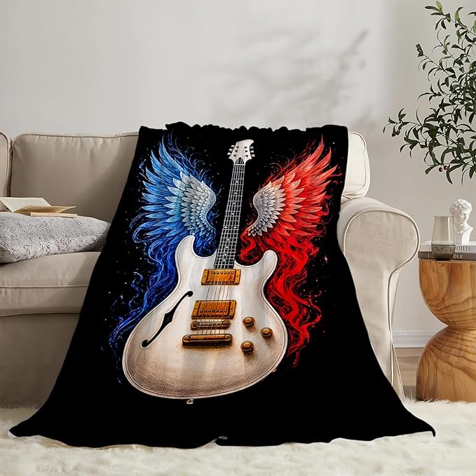 Guitar Blanket Music Throw Blanket Musical Instrument Soft Cozy Fleece Fuzzy Stuffed Plush Flannel Gifts for Girls Women Boys Kids Adults 50"X60"