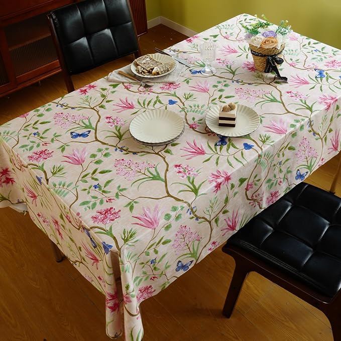 Rectangle Table Cloth,100% Waterproof Tablecloth Oil Proof Spill Proof Vinyl Table Cloth, Wipe Clean Plastic Table Cover for Dining, Camping, Indoor and Outdoor 54" x 120",Pink