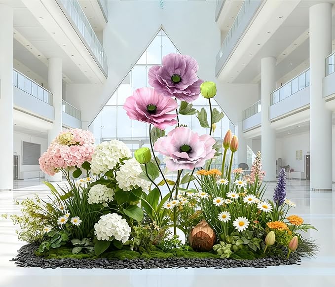 Giant Artificial Flowers 5Pack Fake Flowers for Decoration, Fabric Poppy Flower for Wedding Birthday Easter Party Mother's Day Banquet Photography Props Garden Shop Window Display Decor(Colorful)
