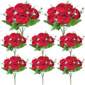 8 Pack Red Peonies Artificial Flowers, Fake Silk Hydrangea Bouquet for Bridal Wedding Home Table Decor Reusable Dining Opening Ceremony Birthday Arrangement Faux Floral