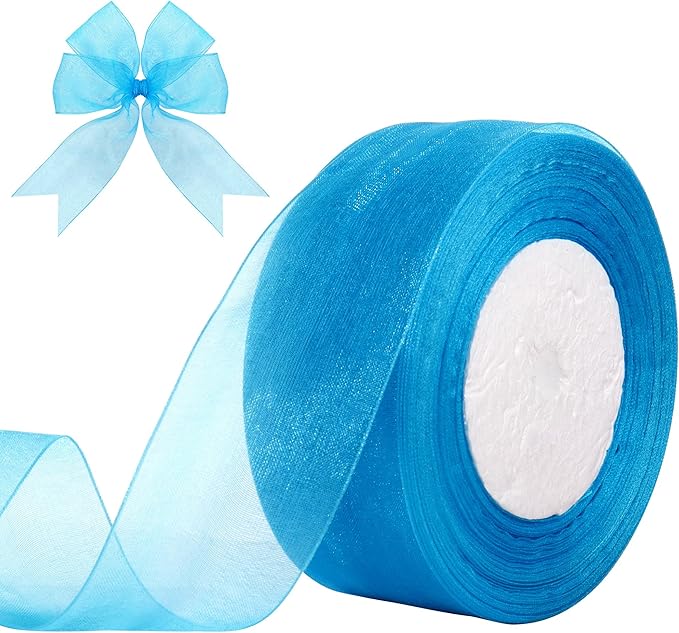 1-1/2 Inch x 50 Yards Sheer Organza Ribbon Chiffon Ribbon for Gift Wedding Flower Bouquet Wrapping Decorations Crafts (Lake Blue)