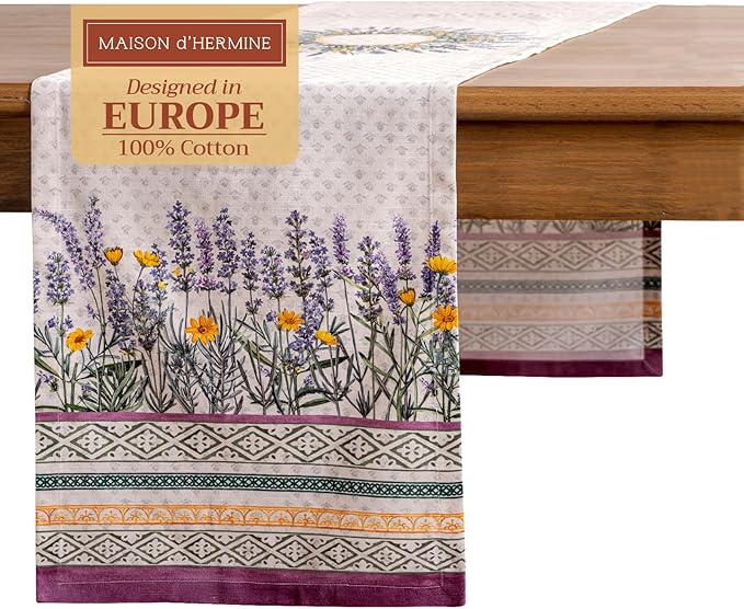 Maison d' Hermine Table Runner 100% Cotton Single Layer Table Runners 108 inches Long Decorative for Home Kitchen Dining Party Wedding Bridal Shower Spring Summer (Fanny Lavender, 14.50" x 108")