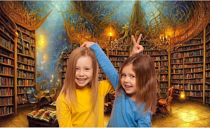 Medieval Fairytale Library Backdrop Vintage Bookshelf Backgrounds Cozy Bookcase Old-Fashioned Library Room Magical Books Photography Background Magic Books Theme Party Decorations Props 20x10ft