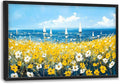 Coastal Flowers Large Wall Art Framed Blue Wall Decor for Living Room Ocean Sailboat Pictures Oversized Canvas Print Painting Modern Extra Large Framed Artwork for Bedroom Office 36"x24"