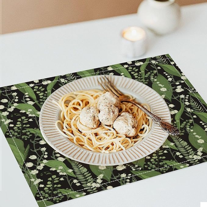 Vintage Botanical Placemats Set of 4, 17x12 Inch Retro Nature Plant Exotic Green Leaves Wildflower Table Mats for Home Party Kitchen Dining Decor