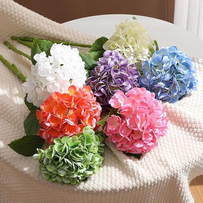3Pcs Hydrangea Artificial Flowers, 22.44" Real Touch Latex Faux Hydrangea with Long Stems & Leaves for Home Office Decor or Wedding, Party, Centerpieces, Floral Arrangements (Blue)