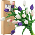 FiveSeasonStuff Real Touch Tulips Artificial Flowers – 15 Stems Faux Tulip Bouquet in Gift Box for Wedding, Home Decor, Party, Floral Arrangements (Beyond Purple)