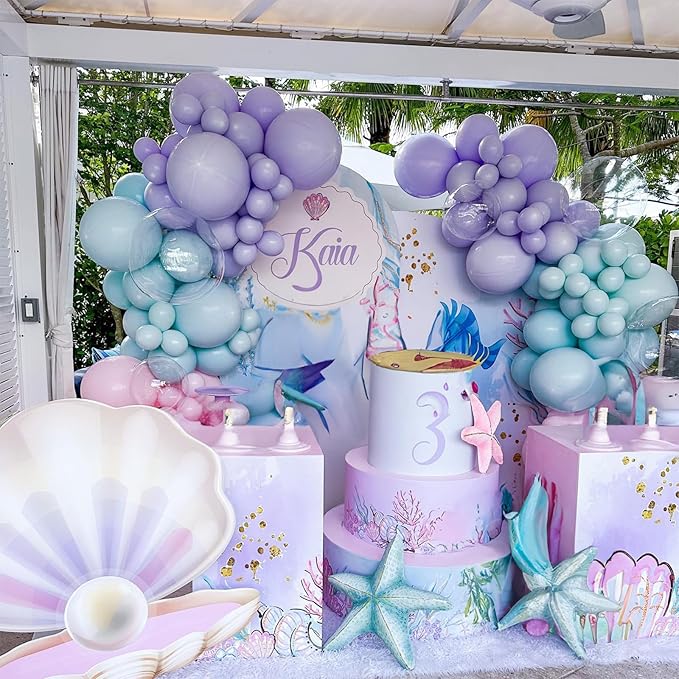 Mermaid Balloon Set 12 inch Purple Pink Teal Blue Latex Balloons with Confetti Teal Blue Purple Light Pink Latex Balloon for Girls Mermaid Under The Sea Birthday Baby Shower Party Decorations