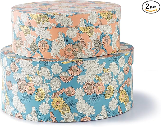 Soul & Lane Decorative Oblong Cardboard Storage Boxes with Lids, Set of 2 Floral Paperboard Keepsake Memory Boxes, Oval Nesting Storage for Gifts and Home Décor (Floral Elegance)