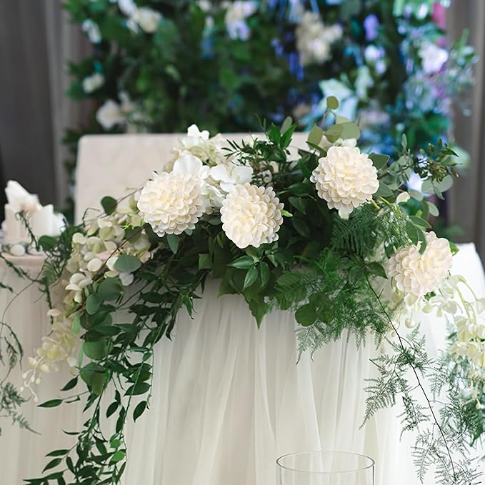 Artificial Flowers, 50pcs Realistic Artificial Rose for DIY Wedding Bouquets Centerpieces Arrangements, Cream Dahlia Flowers with Stem for Bridal Shower Party Home Decorations