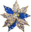 Hollyone 3PCS Poinsettia Christmas Flowers Artificial 11" Large Blue and Gold Glitter Poinsettia Flowers Christmas Tree Ornaments Floral Picks for Tree Wreath Garland Vase Table Centerpiece Home Decor